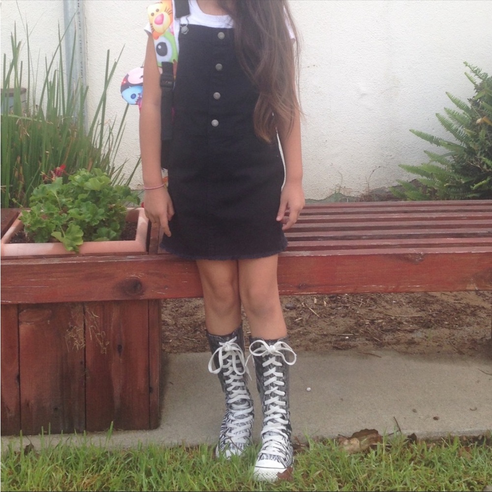 H&M Black Skirt Overalls Raw Hem Bib Skirt Jumper